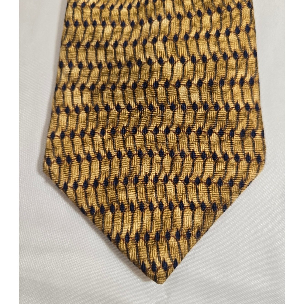 Bill Blass‎ Black Label Silk Tie Gold Navy Geometric Pattern
